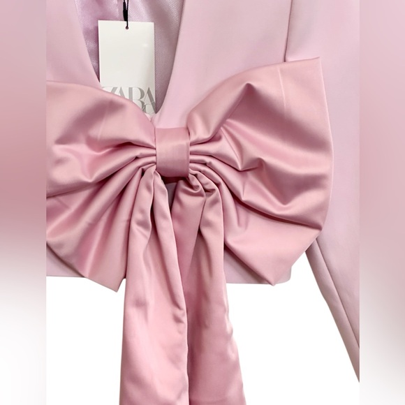 NWT Zara Cropped Blazer With Satin Bow in Chalk Pink Size XS - Picture 9 of 16